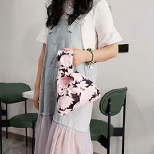 Japanese Style Portable Knot Wrist Bag Women Top Handle Tote Bag Simple Purses
