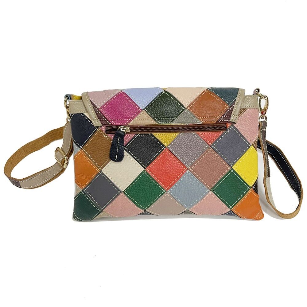 Real Leather Colorful (random) Patchwork Handbag Women's Tote Sling Shoulder Bag