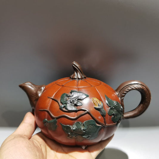 Vintage Chinese Yixing Purple Clay Teapot Zisha Ceramic Pumpkin Teaware Collect