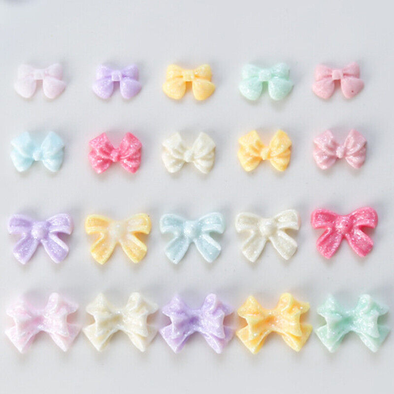 100Pcs/Bag Mini Bow 3D Cute Nail Art Decorations Shiny Bowknot Ornament