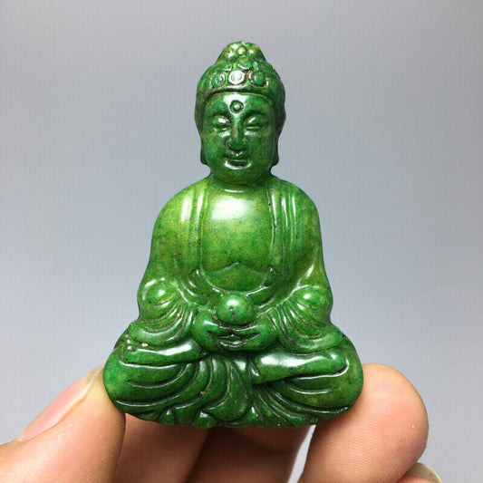 Old Chinese natural GREEN jade hand-carved statue joss pendant 1pcs