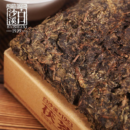 338g Fu Cha Anhua Baishaxi 1953 Black Tea Brick 2017/2018/2019 Yr Golden Flower