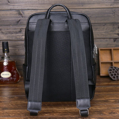Top Cow Leather Black Men's bag, Soft Leather Large Capacity Backpack Travel Bag