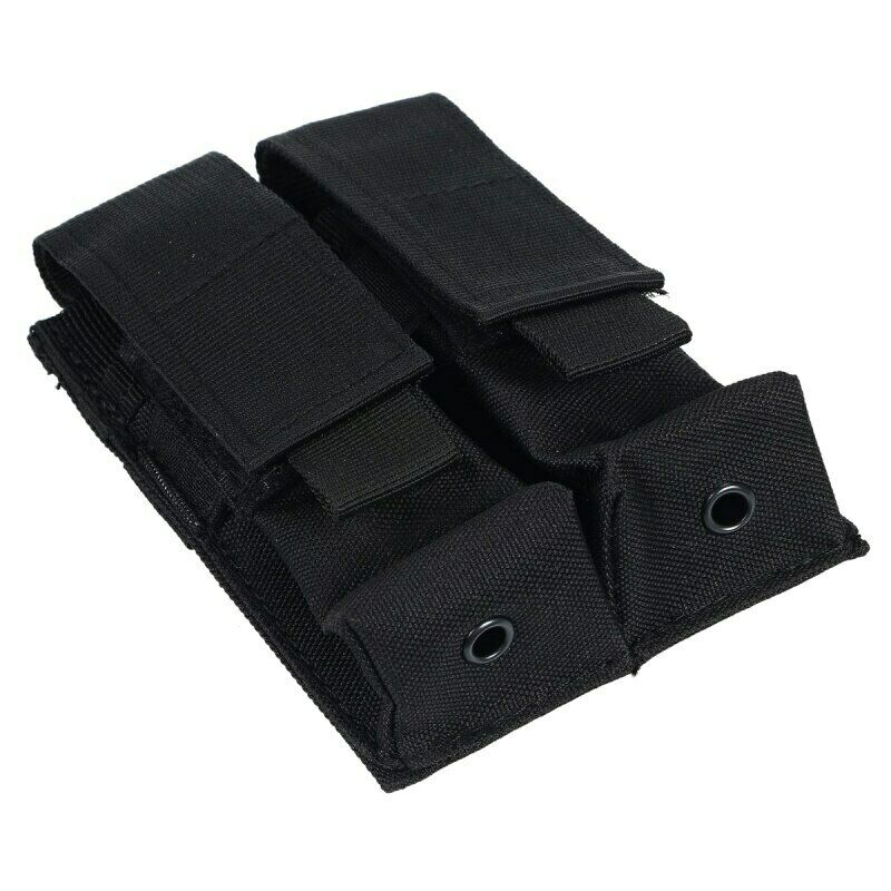 9mm Tactical Double Magazine Pouch Flashlight Holder Hunting Waist Belt Mag Bag