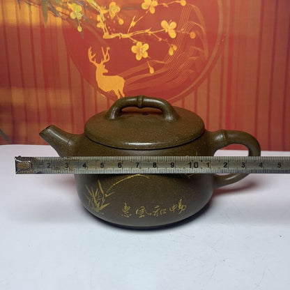 Vintage Chinese Yixing Purple Clay Teapot Zisha Ceremony Fashion Bamboo Teaware