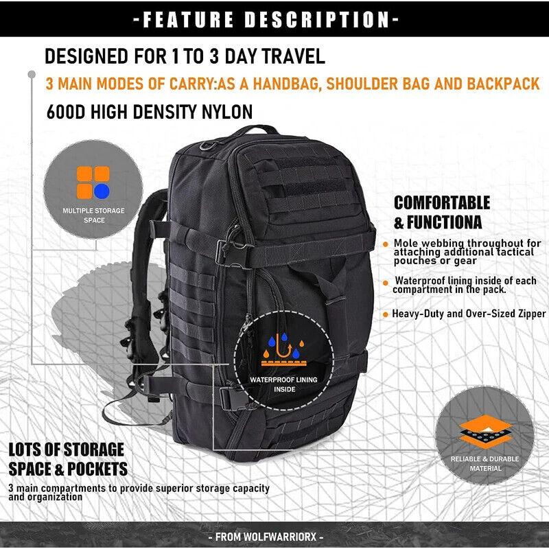 Travel Duffel Bag Tactical Backpack Strap Weekender Bag Men Women Gym Bags