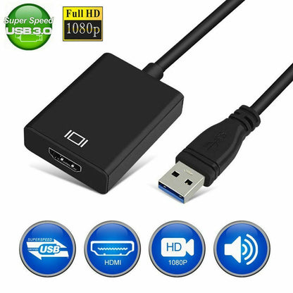 USB 3.0 To HDMI Converter female Audio Video Adaptor Cable For Windows 7/8/10 PC