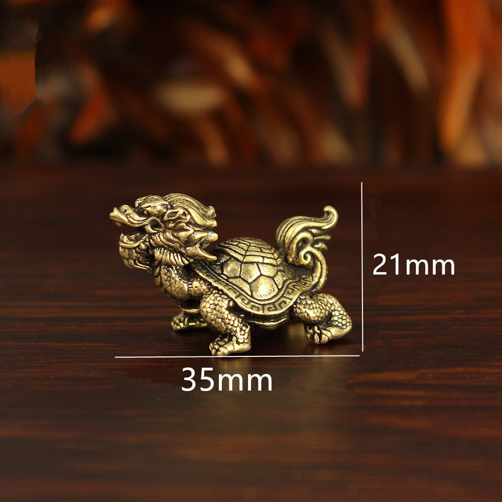 1Pc Vintage Brass Dragon Turtle Bully Small Ornament Tea Pet Handicraft