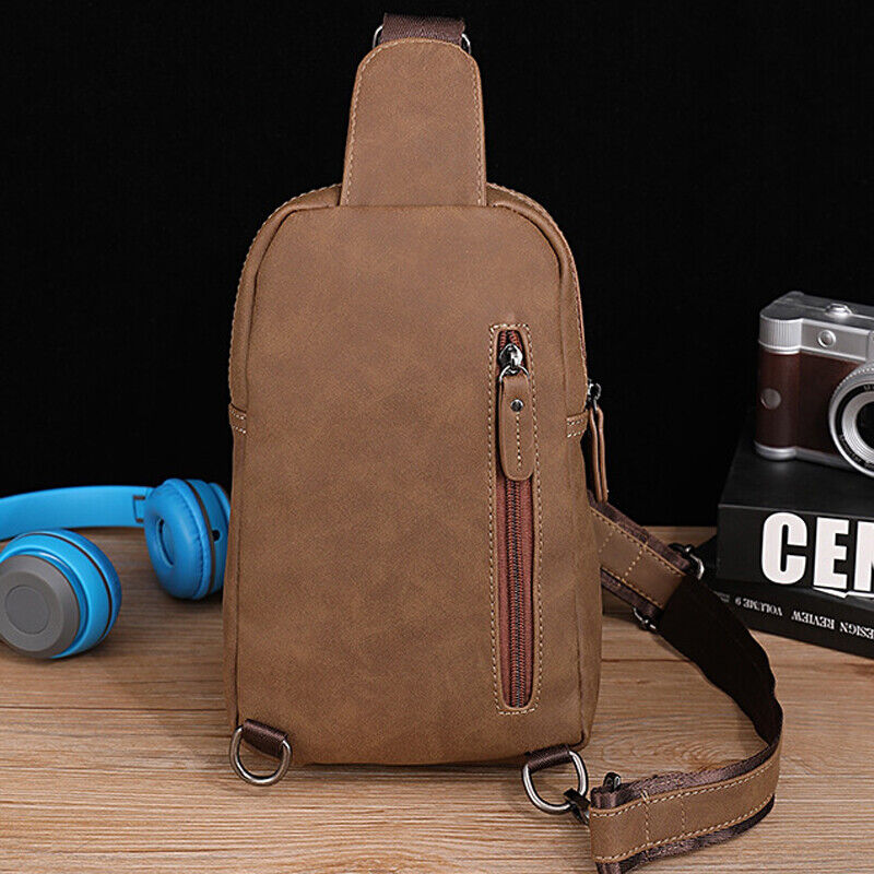 Sling Backpack Men's Leather Crossbody Chest Bag Shoulder Bag Casual Daypack