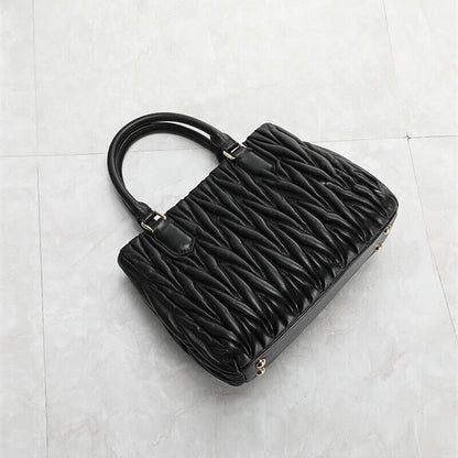Small Quilted Sheepskin Leather Tote Clutch Purse Handbag Fashion Shoulder Bag