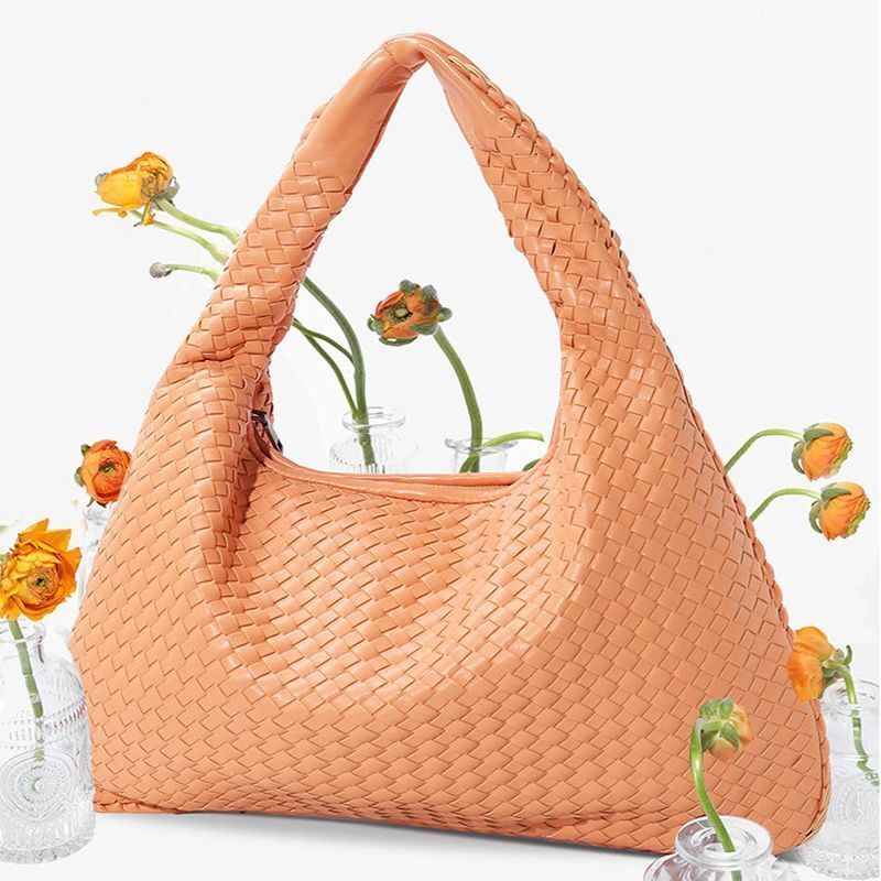 Leather Shoulder Bags Handmade Woven Handbag Big Capacity Patchwork Zipper Purse