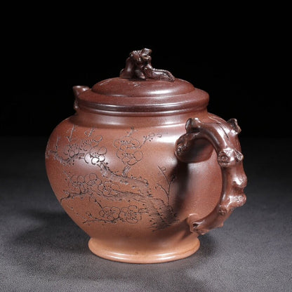 Chinese Yixing Purple Clay Teapot Zisha Ceramic Carving Plum Blossom Teaware Art