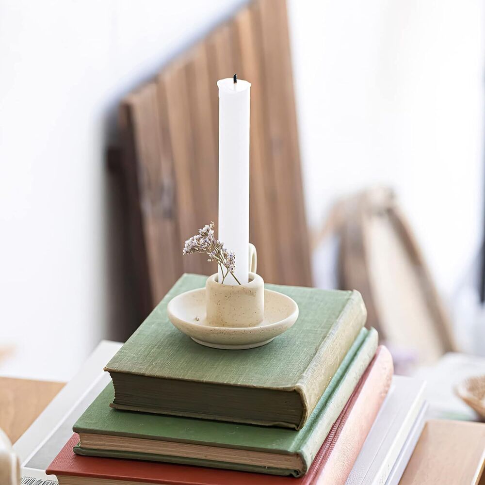 Ceramic Candle Holder with Handle Nordic Style Candle Stand Desktop 2 Pieces