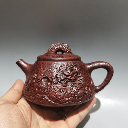 Vintage Chinese Yixing Purple Clay Teapot Zisha Ceramic Carving Dragon Teaware