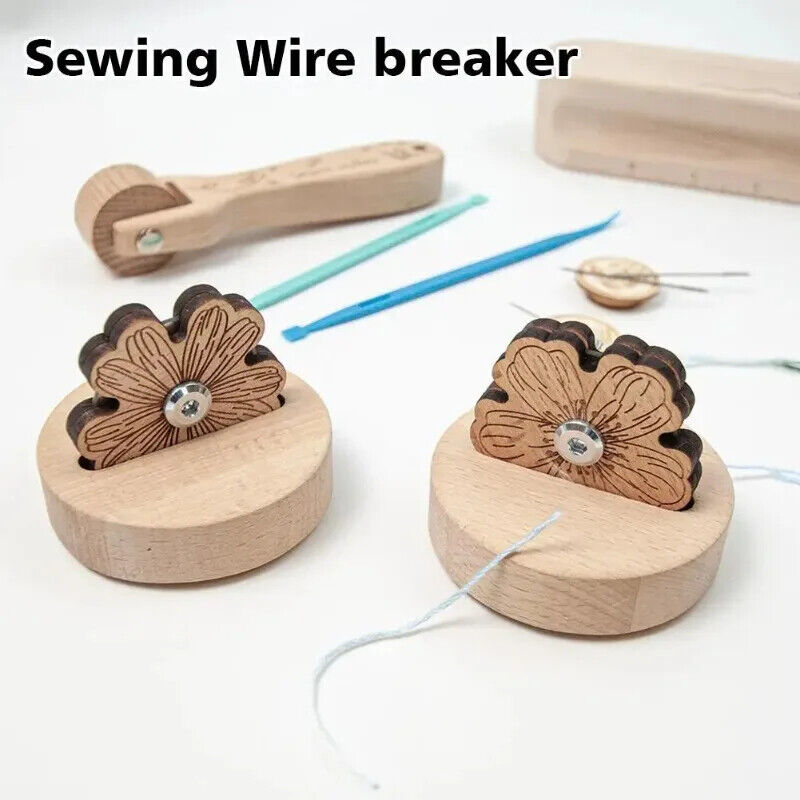 Thread Cutters Wooden Flower Daisy Desktop Carving DIY Cross Stitch Sewing Tools