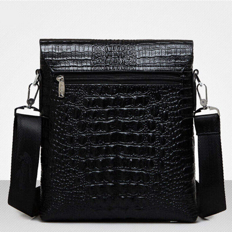 Men's Leather Black Crocodile Sling Shoulder Bag Crossbody Bag 10" Messenger Bag
