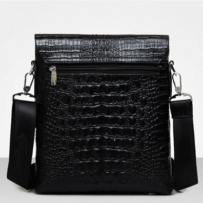 Men's Leather Black Crocodile Sling Shoulder Bag Crossbody Bag 10" Messenger Bag