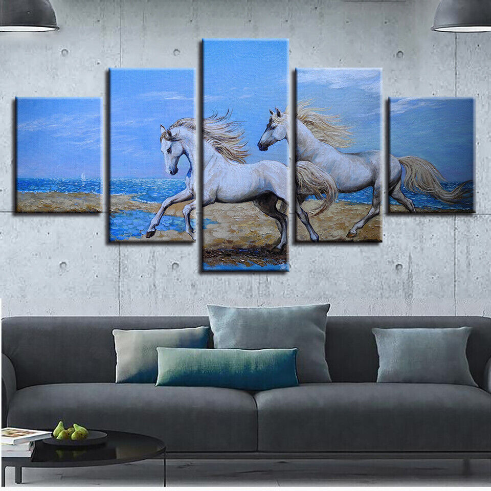 Galloping White Horses Running Horse Canvas Prints Painting Wall Art Home Decor
