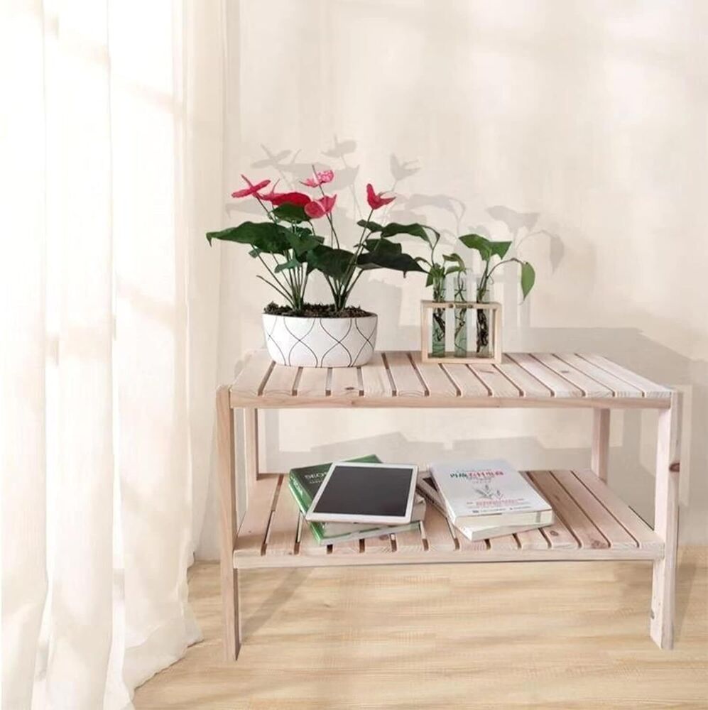 Wooden Double Layer Rack Desk Storage Organizer 2-Tier Shelves Home Office Decor