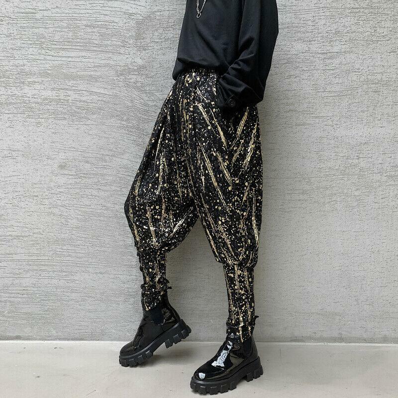 Sequins Men Pants Harem Hiphop Baggy Harajuku Gold Stage Party trousers pants