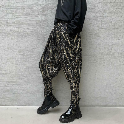 Sequins Men Pants Harem Hiphop Baggy Harajuku Gold Stage Party trousers pants