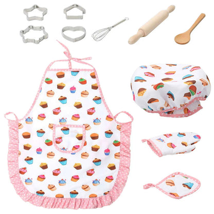 Role Play Apron Hat 11Pcs Girl Kitchen Cooking Baking Cake Toy Playing Accessory