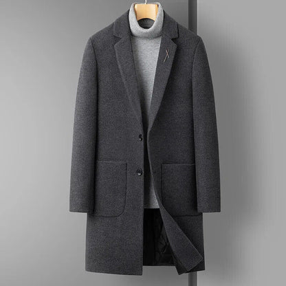 Men's Handsome Wool Coat Coat Long Coat Men （Winter) Polyester