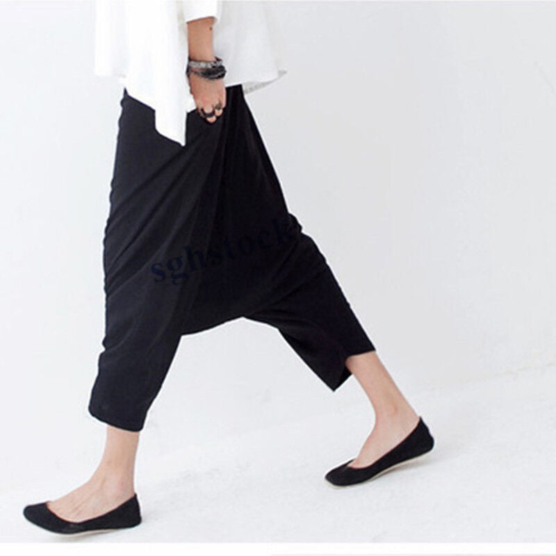 Women Striped Harem Pants New Casual Baggy Low Drop Crotch Trousers Rock Loose