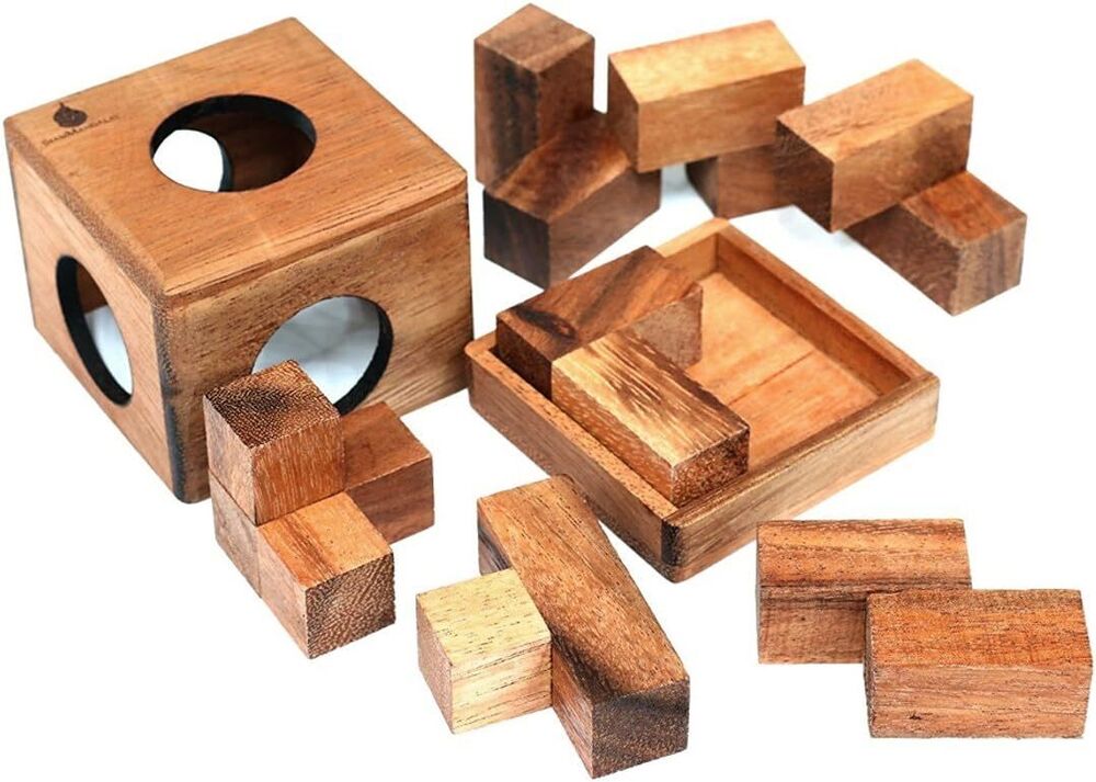 Handmade Wooden Puzzle for Adults Cube 3D Brain Teaser Game Desk Decoration