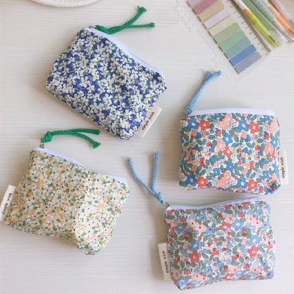 Mini Cotton Cosmetic Make Up Bag Zipper Floral Inner Organizer Bags Coin Purses