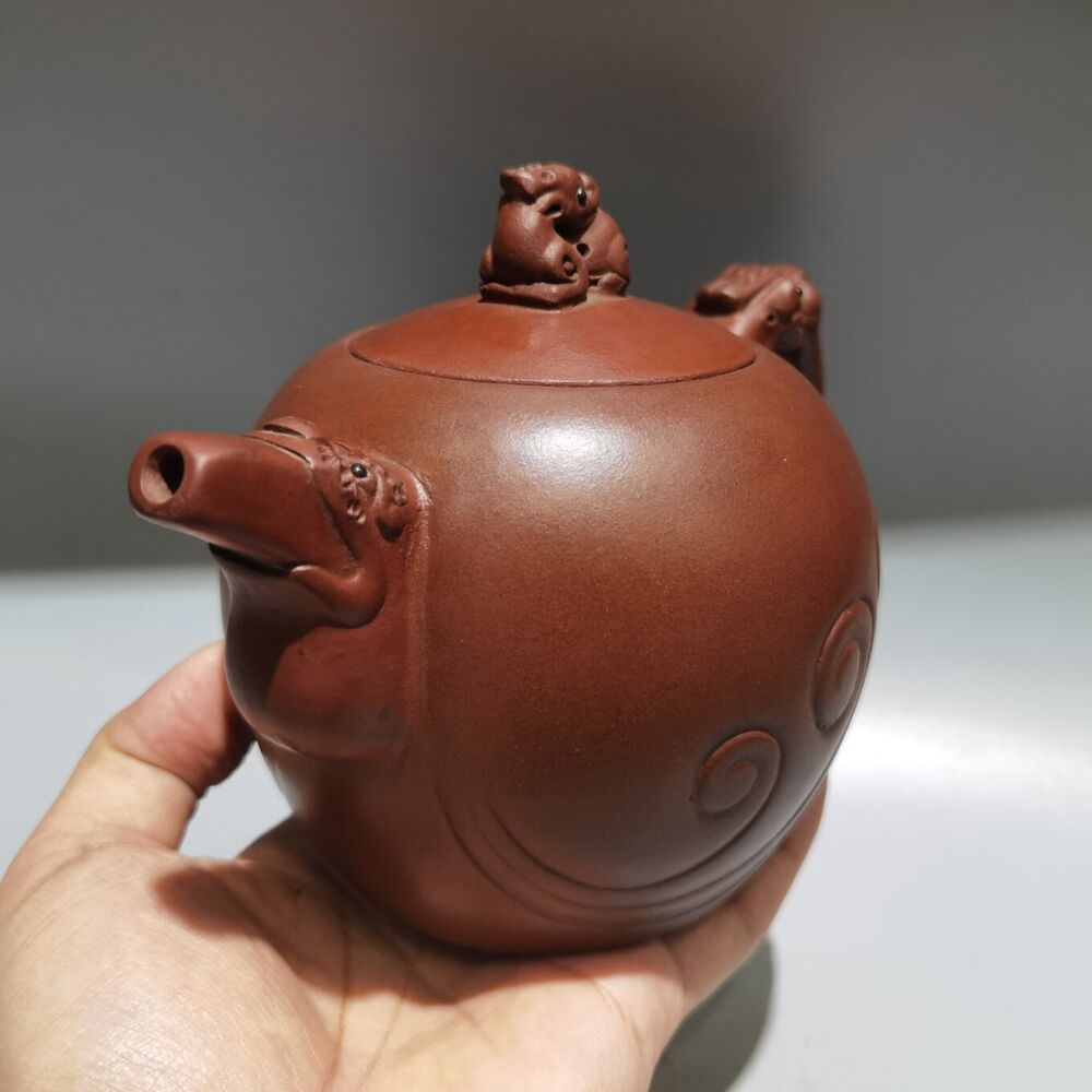 Vintage Chinese Yixing Purple Clay Teapot Zisha Ceremony Carving Dragon Teaware