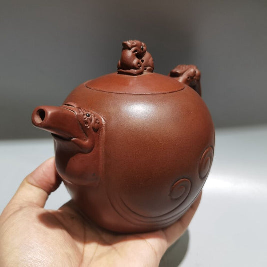 Vintage Chinese Yixing Purple Clay Teapot Zisha Ceremony Carving Dragon Teaware