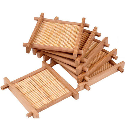 100% Bamboo Wood Trays For Tea Trays 7cm*7cm Creative Word Jing Concave Cup Mat