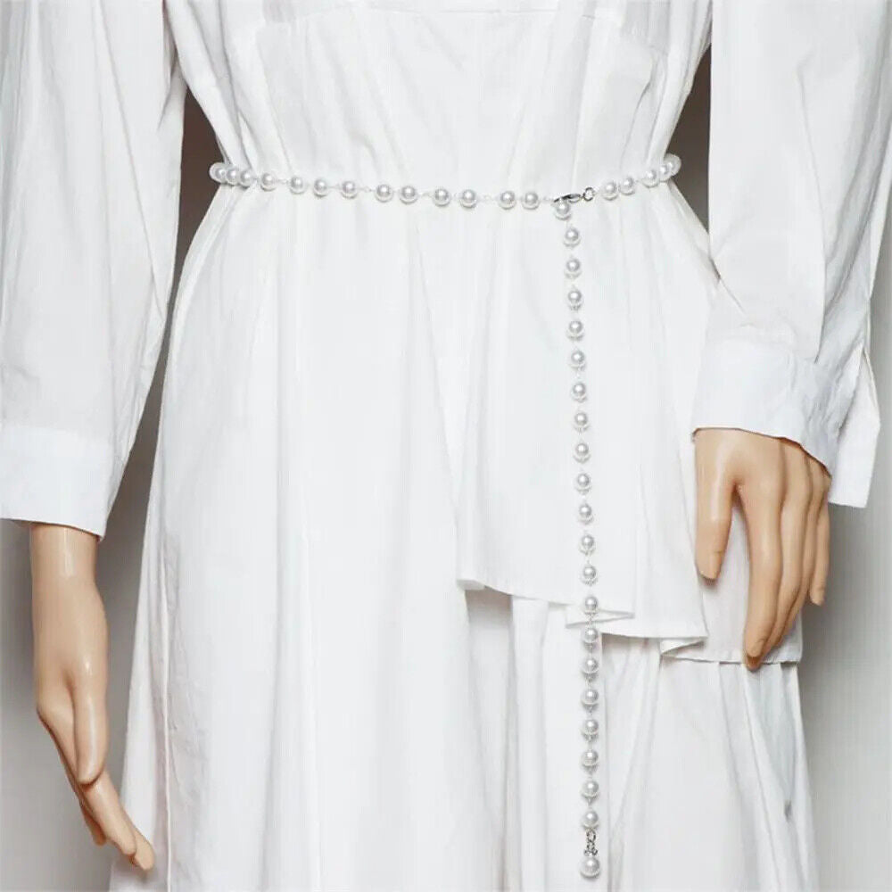 Women Belts 100cm White Pearl Waistband Bohemian Fashion All-Match Waist Chains