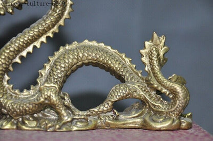 Old Chinese Brass Bronze Lucky Zodiac Fengshui Animal Dragon Statue