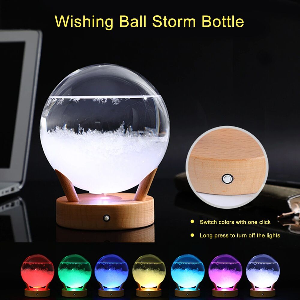 Weather Station Light Up Storm Ball Bottle Forecaster Barometer 15x15x17cm Glass