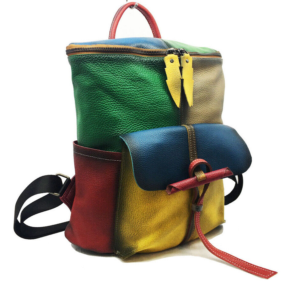 New Designer Cowhide Leather Backpack Women's College School Backpack Travel Bag