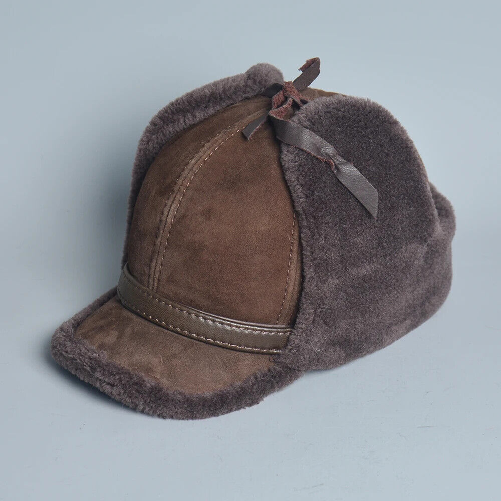 Men Bomber Hats Leather Fur Lamb Wool Warm Winter Thicken Earflaps Baseball Caps