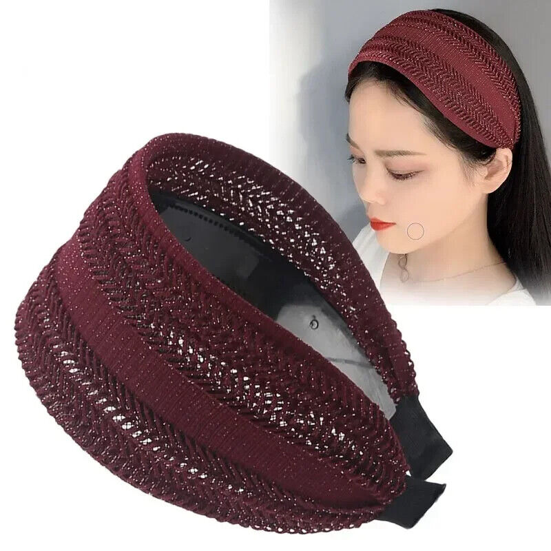 Women Headband Cloth 3 Inch Wide W/ Teeth Non-Slip Hairpin All-Matching Headwear