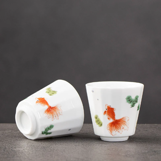 Ceramic Tea Cup Set of 6 Cute Fish Chinese Tea Cups 60ml
