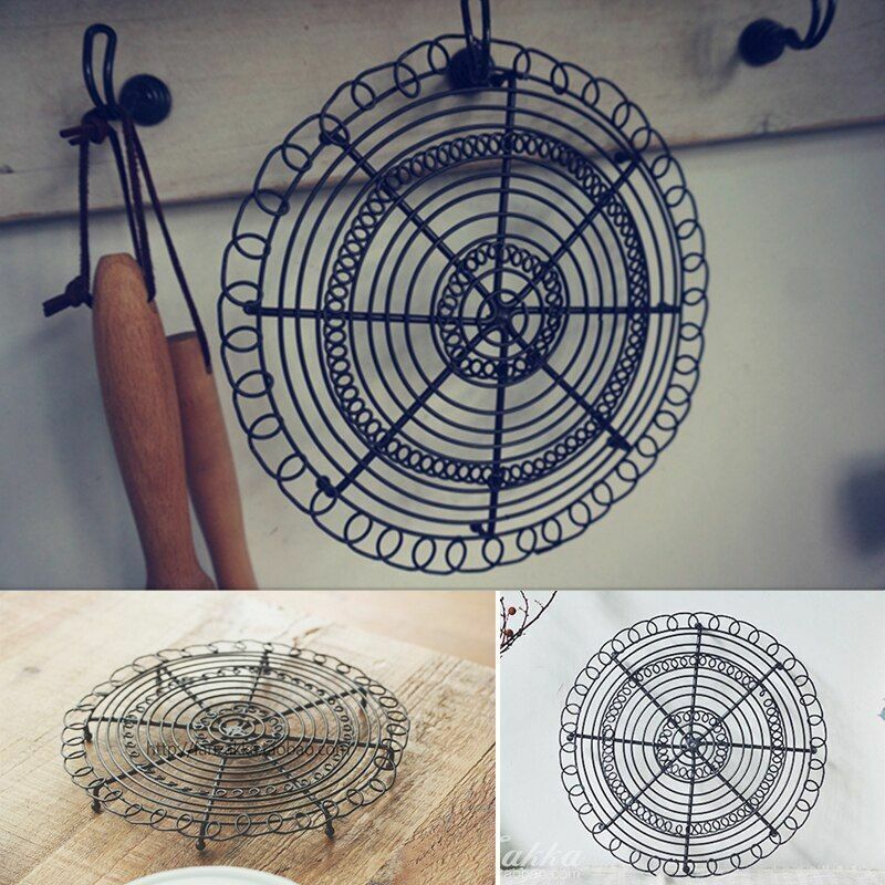 Baking Tray Round Iron Bread Loaf Rack Retro Cake Cooling Pan BBQ Holder 18x18cm