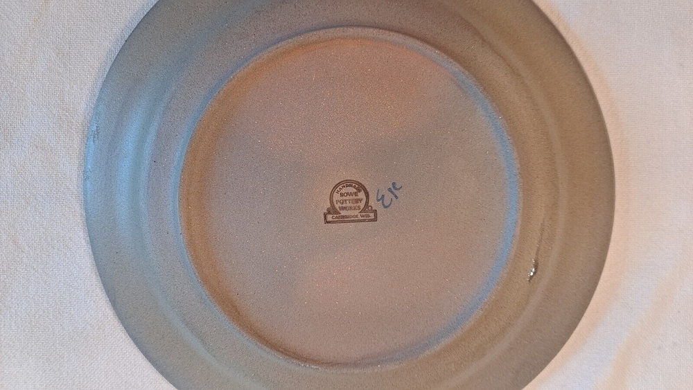 Lot of 2 Rowe Pottery Salt Glaze Blue Stoneware Plates 10.75"