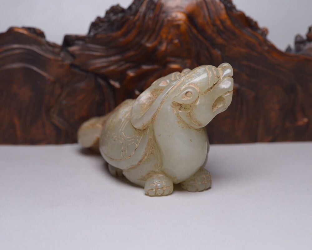 Collection China Hetian Jade Carved Dragon Turtle Statue Exquisite Figurines Art