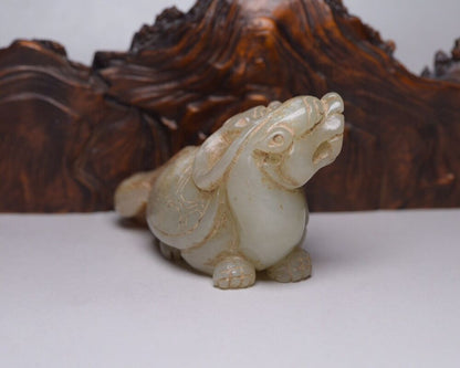 Collection China Hetian Jade Carved Dragon Turtle Statue Exquisite Figurines Art
