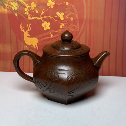 Vintage China Yixing Purple Clay Teapot Zisha Ceremony Bamboo Teaware Collection