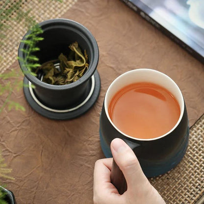 Embersceramic Ceramic Tea Mug with Infuser Relief Mountain Coffee Tea Cup 400ml