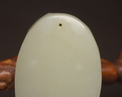 Chinese Natural Hetian Jade Carved Kwan Yin Statue Lucky Pendant Amulets Rare