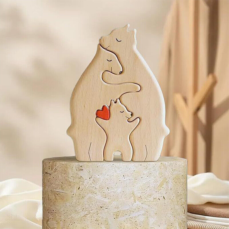 Wooden Bear Ornaments Family Statue Family Art Puzzle Desktop Decor XMAS Gifts