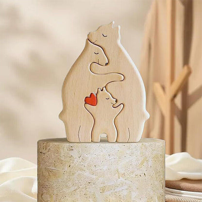 Wooden Bear Ornaments Family Statue Family Art Puzzle Desktop Decor XMAS Gifts