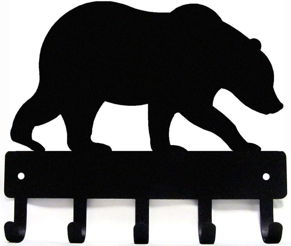 Bear #02 Key Rack Hanger - 6 inch Wide /Large 9 inch Wide Metal Wall Art